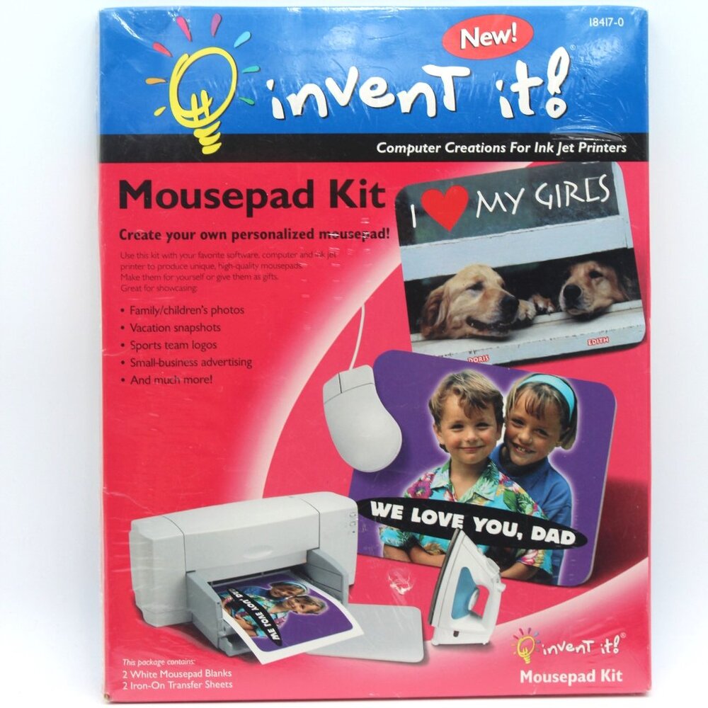 Invent It! Computer Mousepad Kit For Ink Jet Printers 18417-0 Makes 2 Pads NOS